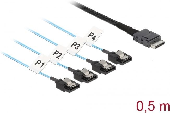 Actual product image Delock Cable OCuLink SFF-8611 > 4 x SATA 7 Pin 0.5 m metal