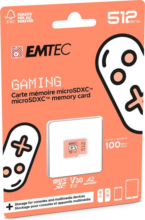 Immagine prodotto Emtec Scheda MicroSD SDXC CL.10 UHS1 U3 V30 Gaming (512 GB, microSDXC, U3, UHS-I)