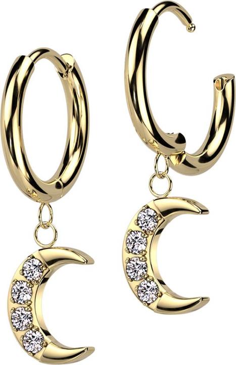 Star Piercing Ohrring zum Klappen vergoldet Anhänger Mond Kristalle silber (ohne Messing, Chirurgenstahl 316L)