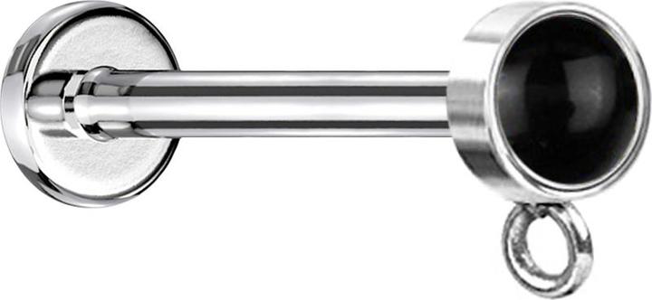 Star Piercing Micro Labret Innengewinde silber mit Zylinder schwarzer Onyx Stein Ring für Anhänger (Mineralisch, Chirurgenstahl 316L, ohne Messing)