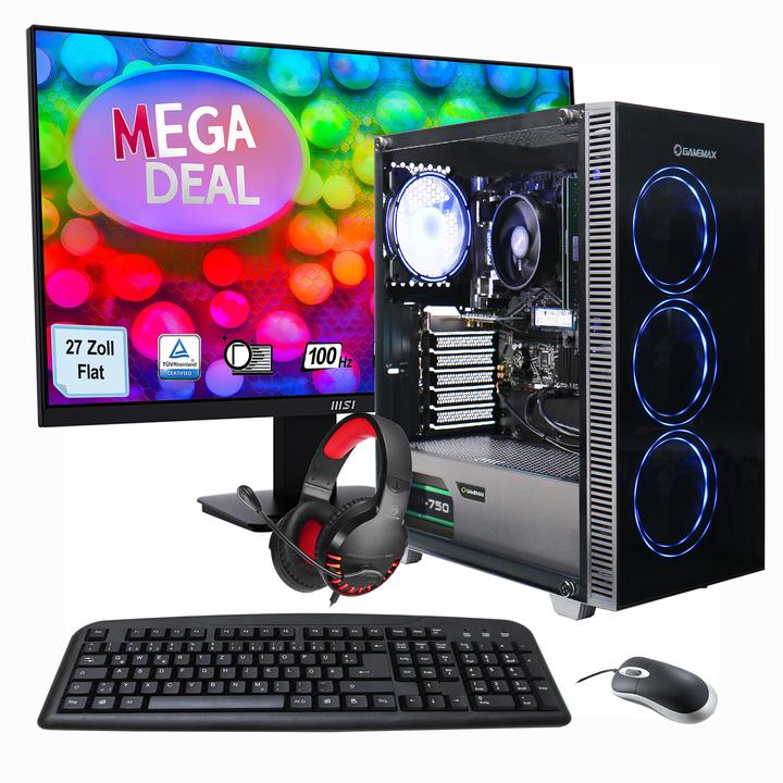 Produktbild Hyrican MegaDeal Gaming-PC Draco XD SET2481 7373 + MSI PRO MP273ADE + Maus, Tastatur & Headset (AMD Ryzen 5 5500, 32 GB, 1000 GB, GeForce RTX 4060)