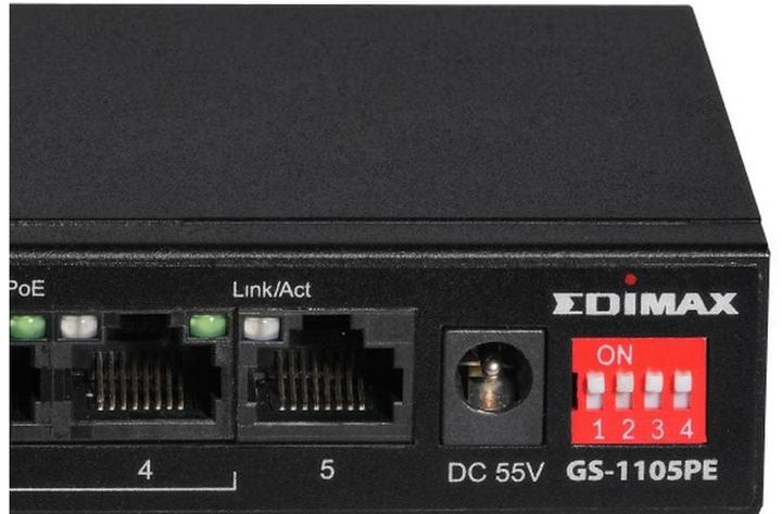 Immagine prodotto edimax Switch 5 porte Gigabit PoE+ a lunga portata, 4 porte PoE+ e interruttore DIP (5 Porti)