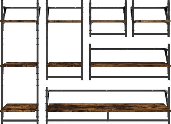 Produktbild VidaXL 6-tlg. Wandregal-Set mit Stangen Räuchereiche (100, 65 x 25 x 30 cm)