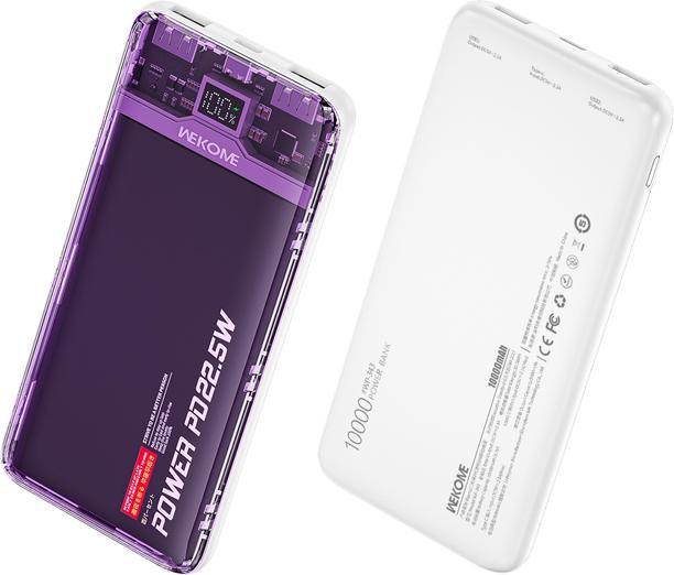 Wekome WP-353 Vanguard-Serie – Powerbank 10000 mAh PD 20 W + QC 22,5 W (Lila / Transparent) (10000 mAh, 20 W)