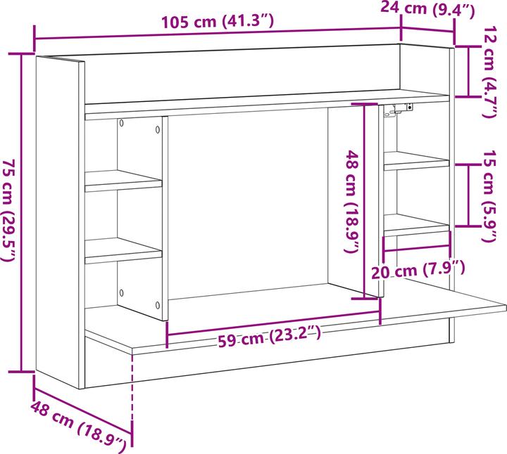 Produktbild VidaXL Wandmontageschreibtisch Alte Eiche 105x48x75 cm Holzwerkstoff (105 x 48 x 75 cm)