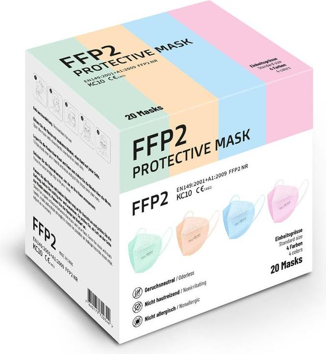 Produktbild Kangcheng FFP2 Masken Grippe AtemSchutz EUzertifiziert PASTELL assortiert 4x (FFP2, 20 x)