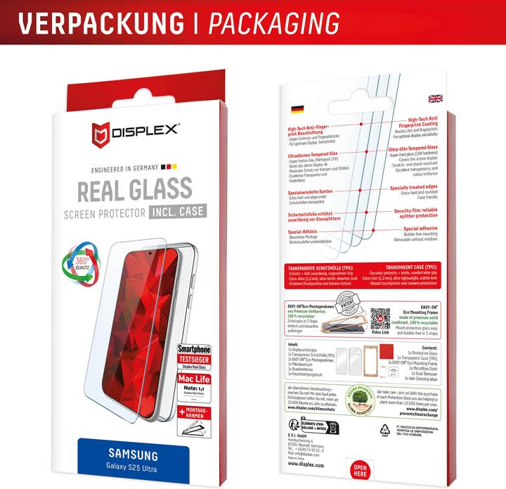 Actual product image Displex Real Glass, 2D Panzerglas + Handyhülle (1 Piece, Samsung Galaxy S25 Ultra)