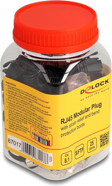 Delock RJ45 Modularer Stecker mit Zugentlastung Cat.8.1 und Knickschutztülle 25er Set (S/FTP, CAT8.1, 0.02 m)
