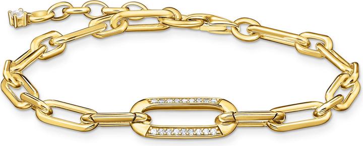 Thomas Sabo Gliederarmband mit steinbesetztem Ankerelement vergoldet (19 cm, 925er Silber)