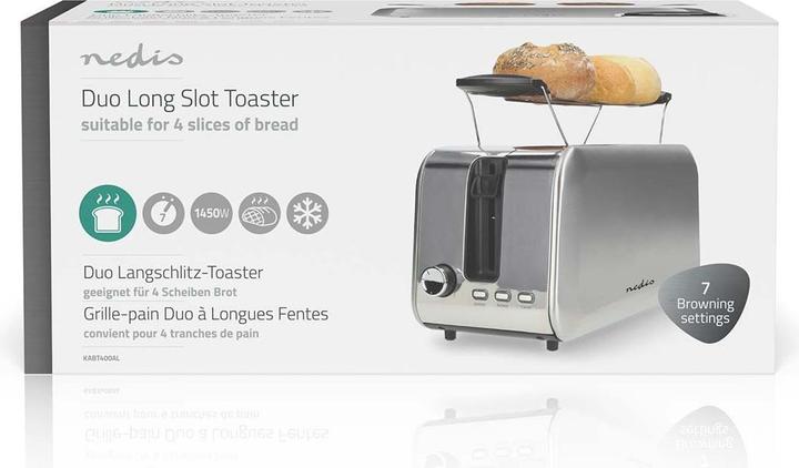 Produktbild Nedis Toaster | 2 Steckplätze | Bräunungsstufen: 7 | Auftaufunktion | Aluminium / Silber (EU-Stecker)