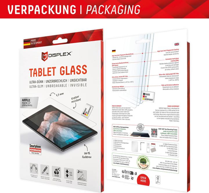 Produktbild Displex Tablet Glass, Tablet Schutzglas (1 Stück, iPad Air 13 2024 (M2), iPad Air 13 2025)