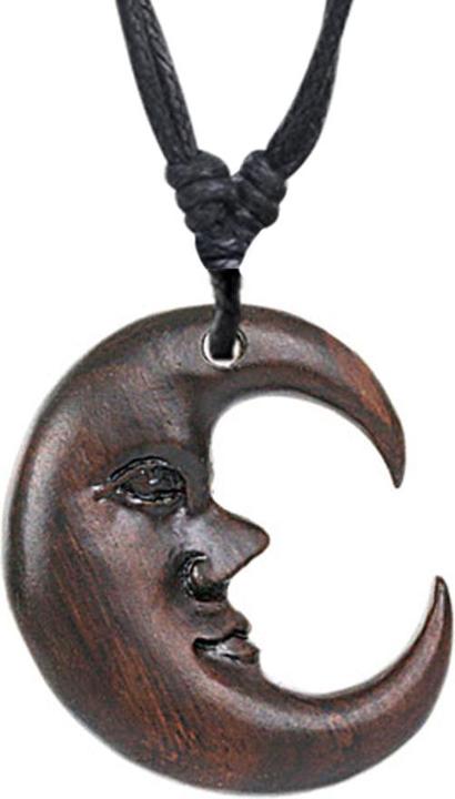 Star Piercing Halskette schwarz Anhänger Mann im Mond aus Narra Holz (ohne Messing, Organisch)