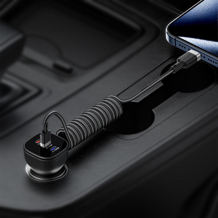 Actual product image Acefast C14-04 USB-A - USB-C Cable Spring 480Mb/s 3A 1.2m - Black (1.20 m, USB 3.0)