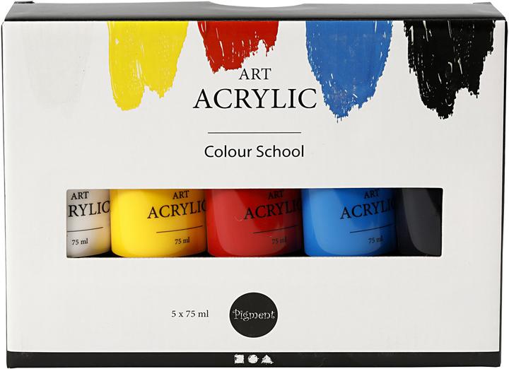 Produktbild Creativ Company Pigment Art Acrylverf Primaire Kleuren, 5x75ml (Cyan-Blau, Mars-Schwarz, Primärgelb, Titanum-Weiss, Cadmium-Rot, 75 ml)