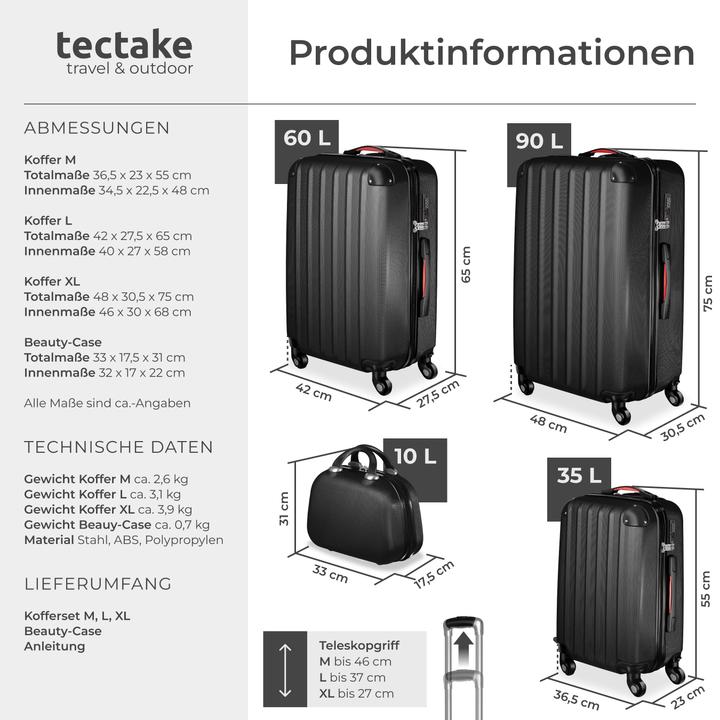 Actual product image tectake Suitcase Set Suitcases Trolley Set Trolleys Hardcase trolley (90 l, L (90 - 115l))