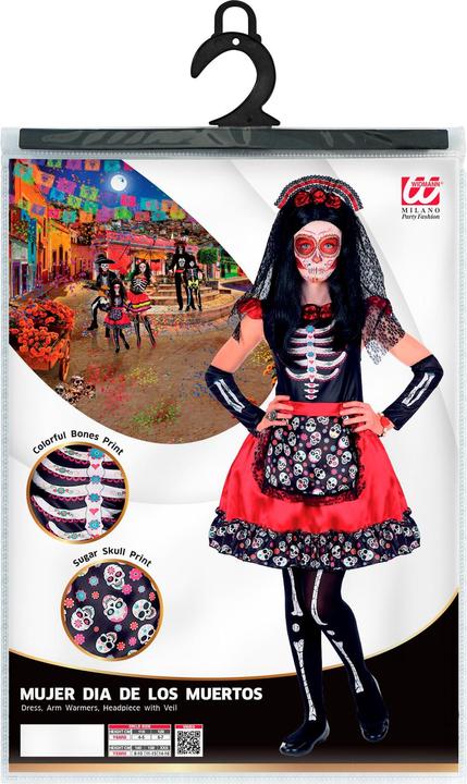 Produktbild Widmann MUJER DIA DE LOS MUERTOS (Kleid, Armstulpen, Haarreif mit Schleier), 116 cm / 4-5 Years (110)
