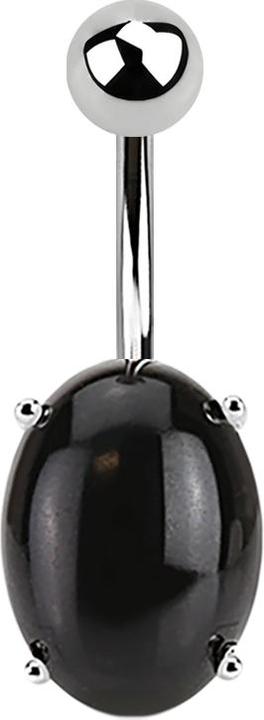 Star Piercing Banane silber mit Ovalem schwarz Achat Stein (Mineralisch, ohne Messing, Chirurgenstahl 316L)