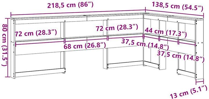 Produktbild VidaXL Kopfteil mit Bücherregal L-Form Weiss 120 cm Massivholz Kiefer