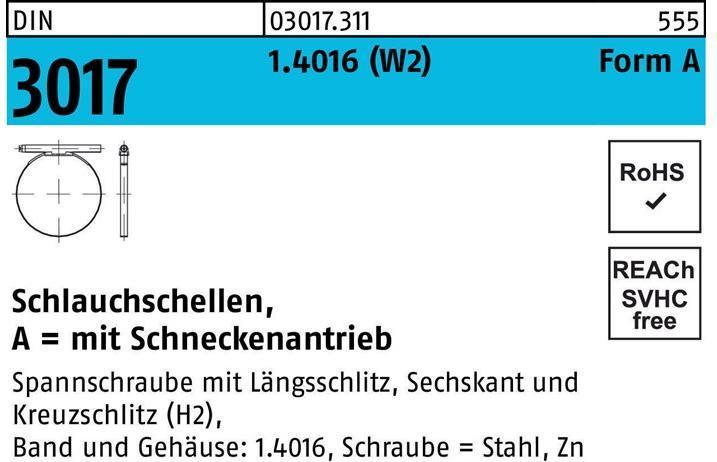 Produktbild Schlauchschelle DIN 3017 W2 Form A 8- 16/ 9 C7 1.4016 galvanisch verzinkt f.Innen-D.
