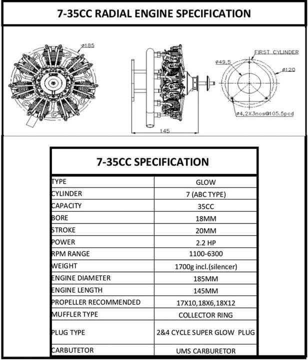 Valeurs nutritives et ingrédients UMS Moteur en étoile 7 cylindres 35cc Allumeur à incandescence