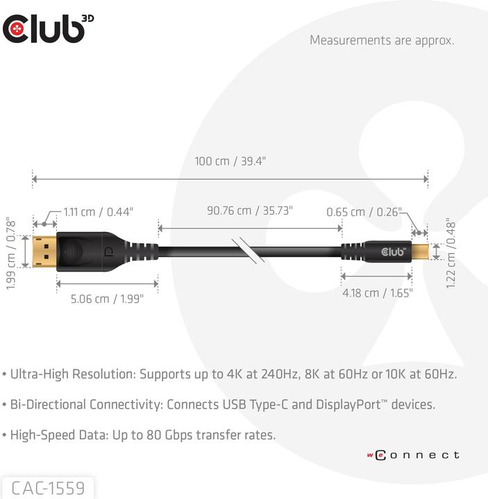 Actual product image Club 3D USB Type C - DisplayPort (1 m, USB Type C, DisplayPort)