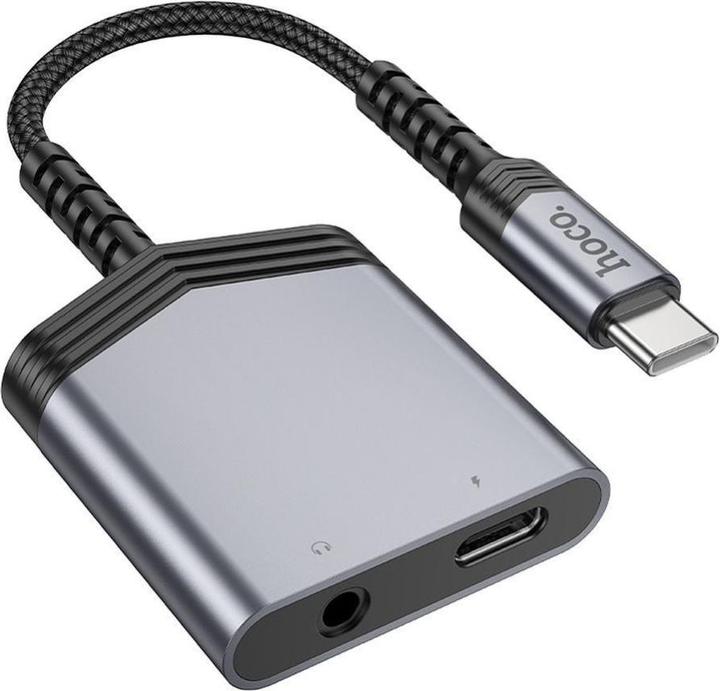 Productafbeelding Hoco Cable adapter AUX 2in1 Type C to Type C / Jack 3,5 mm 27W LS39 metal gray (USB Type C)