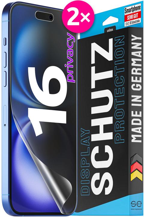 Smart Engineered 3D beschermfolie Apple iPhone 16 Privacy (PU 2) (2 Stuk, Apple iPhone 16)