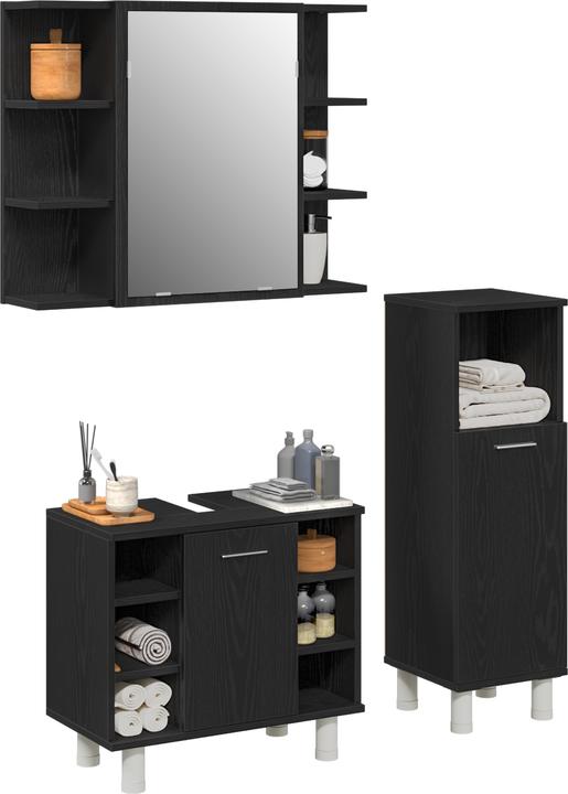 Produktbild VidaXL Badezimmermöbelset Set aus 3 Schwarzes Eichen Holzwerkstoff