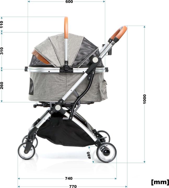Actual product image Fudajo 2in1 Dog Buggy Foldable Dog Pram Grey Domestic Animals’ Pushchair with Rack Transport Bag (Cat, Dog, Breathable, Foldable)