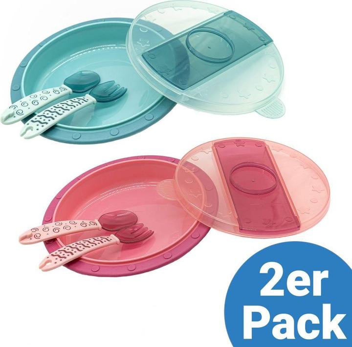 Produktbild MiaMia Kinderteller & Breischalen Babyteller zum Mitnehmen inkl. Besteck 2er Pack - Grün