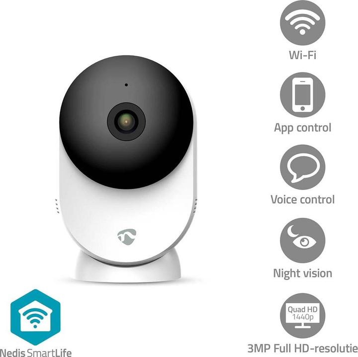Actual product image Nedis SmartLife indoor camera | Wi-Fi | 3MP Full HD 1296p | Cloud storage (optional) / microSD (not en (2304 x 1296 Pixels)