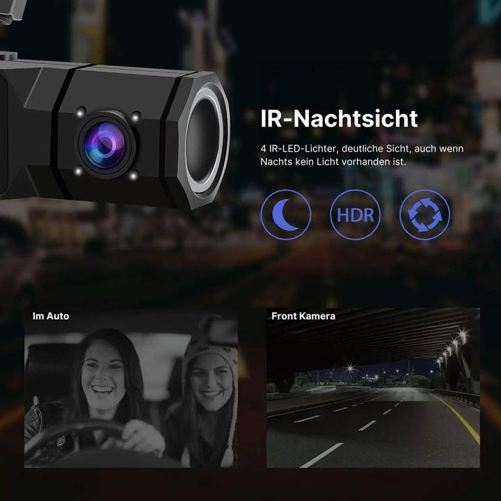Actual product image Hermex Dual-Dashcam Full-HD Autofront-Kamera Onboard-Kamera Innenraum Auto (Built-in microphone, Night vision, Accelerometer, Full HD)