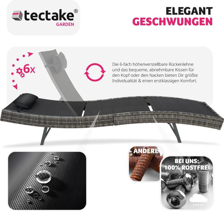 Produktbild tectake Rattan Sonnenliege Moana (211 cm)