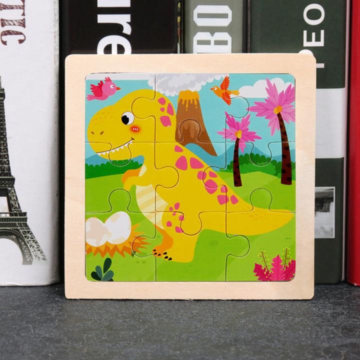 Produktbild Tinisu Kinder Baby Holz Puzzle Cartoon Dino T. Rex 9 Teile Puzzle