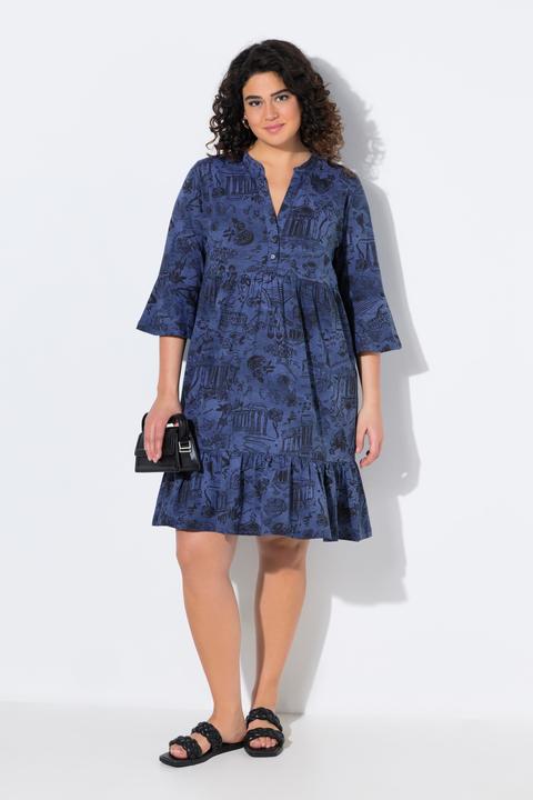 Produktbild Ulla Popken Jerseykleid, A-Linie, Tunika-Ausschnitt, 3/4-Arm (50, 52)