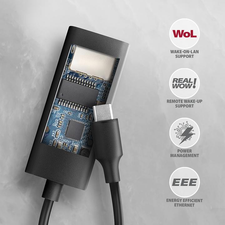 Actual product image Axagon ADE-ARC, USB-C 3.2 Gen 1 - Gigabit Ethernet s????ov?? karta, Realtek 8153, auto instal (USB-C 3.2 Gen 1, RJ45 (1x))