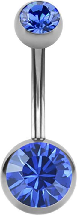 Star Piercing Banane High Polished mit zwei Swarovski Kristallkugeln blau (ohne Messing, Chirurgenstahl 316L)