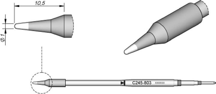 Produktbild JBC Lötspitze Serie C245, Rundform, C245803/Ø 1,0 mm, gerade, 20 mm länger (Lötspitze)