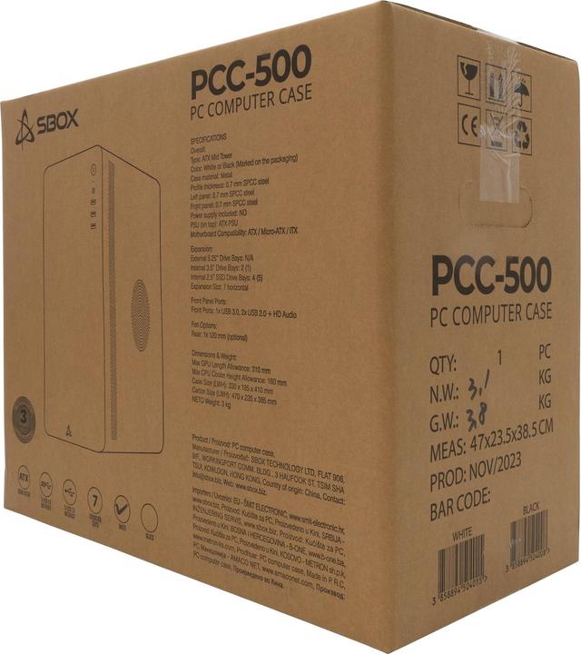Immagine prodotto Sbox PCC-500 Bianco ATX (mATX, ITX, ATX)