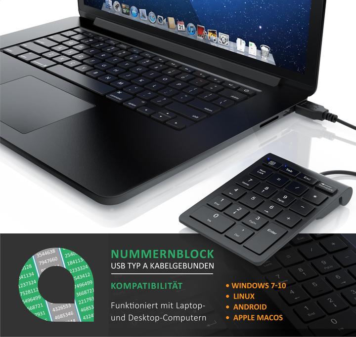 Actual product image Aplic Numpad 22 keys, USB keypad wired, numeric keypad, numeric keypad additional keyboard, cable 1.50 m (DE, Cable)