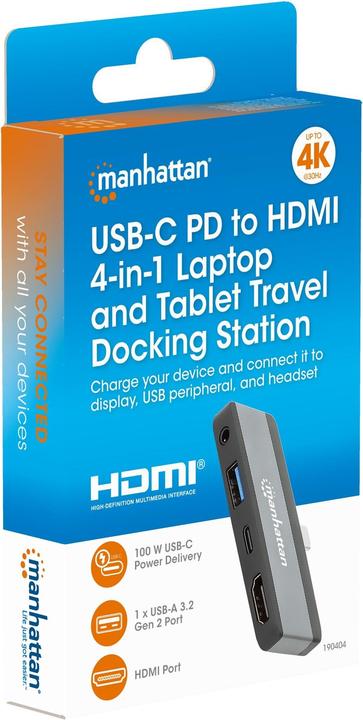 Actual product image Manhattan USB-C PD to HDMI 4-in-1 mobile docking station for laptop and tablet (USB-C, 1 Ports)