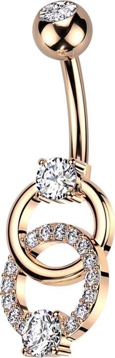 Star Piercing Banane rosegold mit Kugel rosegold Kristall silber und Doppelring mit Kristallen silber (Chirurgenstahl 316L, Messing)