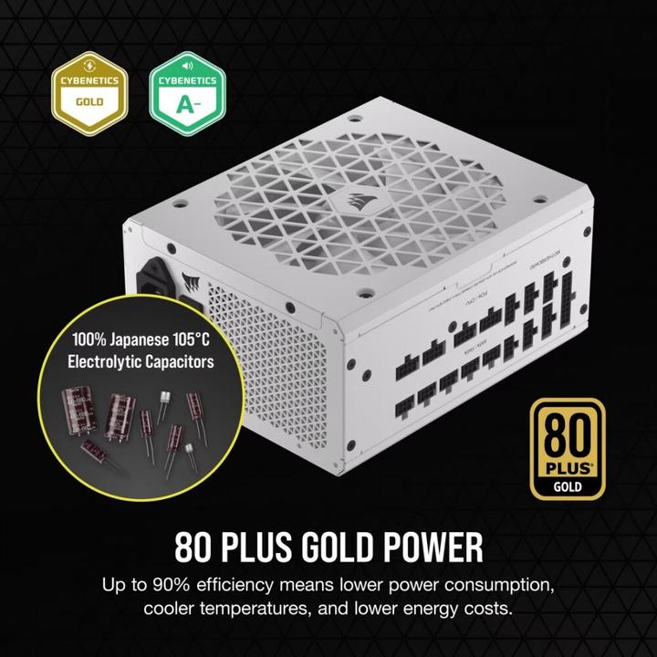 Produktbild Corsair RMx Shift White Series, RM1200x Shift White, 1200 Watt, 80 PLUS GOLD Certified, Fully Modular Power (1200 W)