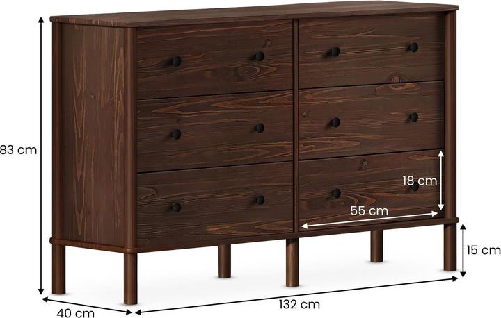 Produktbild IDIMEX Kommode APOANA aus Massivholz mit 6 Schubladen – Nussbaum farben