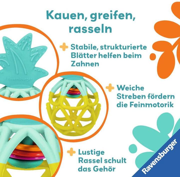 Immagine prodotto Ravensburger 4869 play+ sonaglio da stringere: ananas, aiuto per la dentizione, giocattolo in silicone per