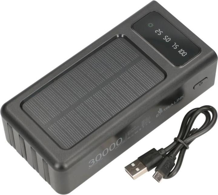 Produktbild Extralink EPB-093 30000mAh Czarny | Powerbank | Solar Power bank, USB-C (30000 mAh, 10 W, 111 Wh)