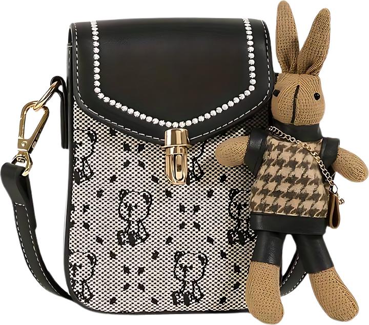 Milkii Tasche mit Plüschtierchen, Schwarz