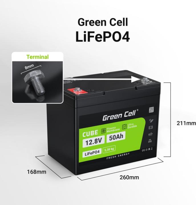 Image du produit GreenCell Batterie LiFePO4 pour camping-cars et bateaux photovoltaïques - 50Ah - 12.8V - 640Wh (12.80 V, 50 Ah)