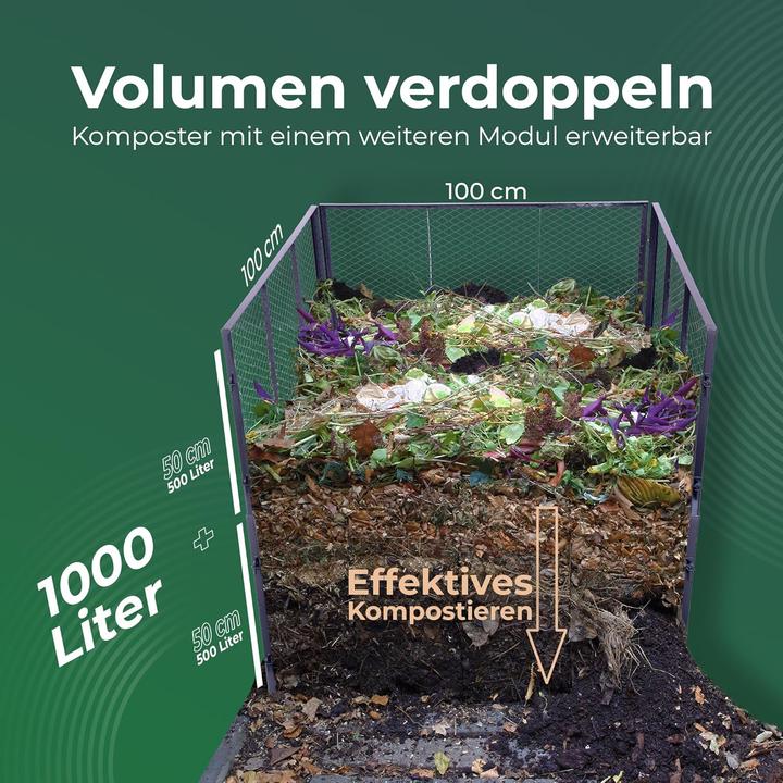 Produktbild Novatool Garten-Komposter Deckel und Boden, Komposter mit erweiterbarem Stecksytem, pulverbeschichte (1000 l)