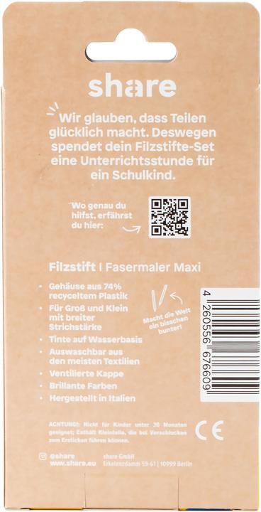 Produktbild Share Fasermaler 4-0004-6 Gelb, Orange, Rot, Blau, Grün, Schwarz 6 mm 1 Se (Multi, 6 x)